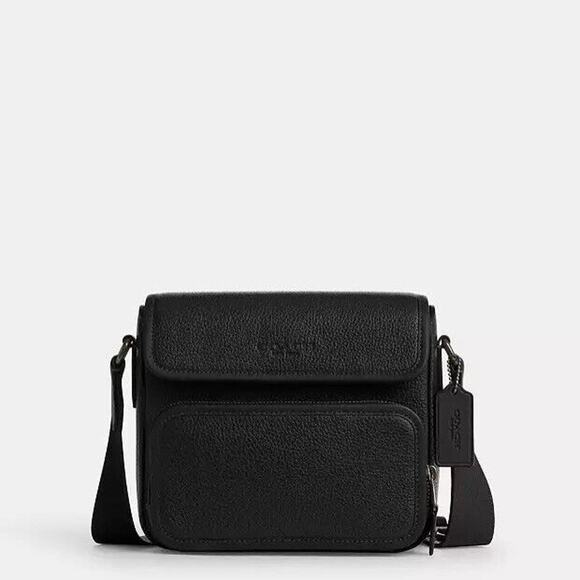 NEW Coach CY800 Sullivan Leather Flap Crossbody Black Color $350